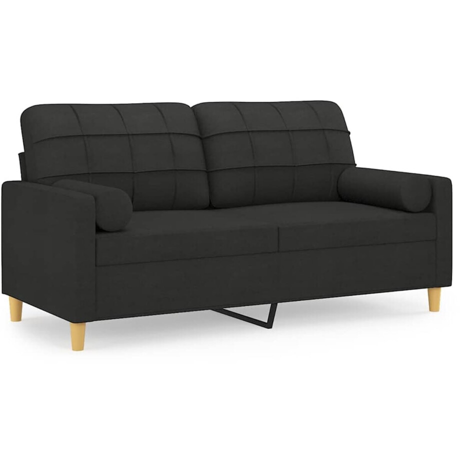 vidaXL - Tweezitsbank - met - sierkussens - 140 - cm - stof - zwart afbeelding 1