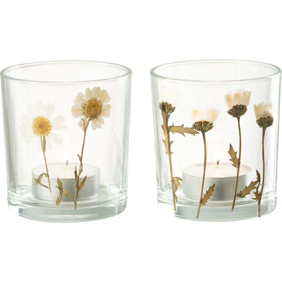 J-Line windlicht Bloem Madeliefje - glas - mix - small - 2 stuks J-Line windlicht Bloem Madeliefje - glas - mix - small - 2 stuks afbeelding 1