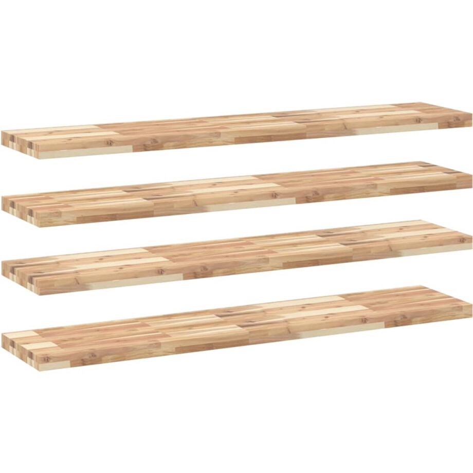vidaXL - Wandschappen - 4 - st - zwevend - 140x30x4 - cm - onbehandeld - acaciahout vidaXL - Wandschappen - 4 - st - zwevend - 140x30x4 - cm - onbehandeld - acaciahout afbeelding 1