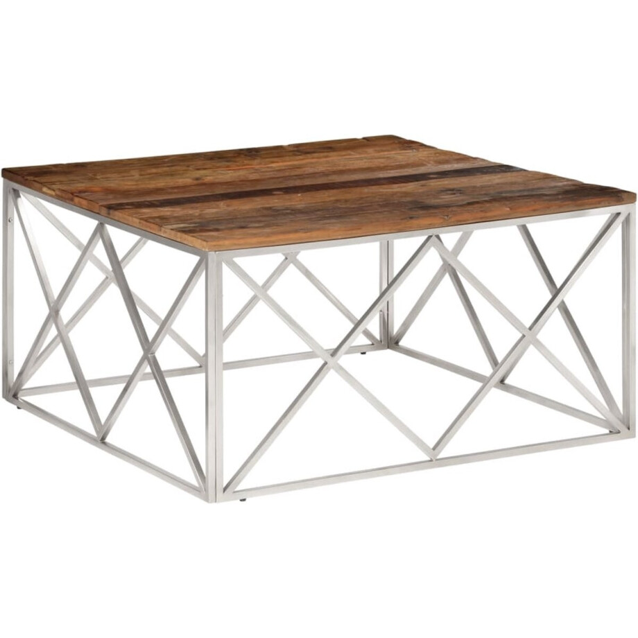 vidaXL Salontafels - Salontafel - Salontafel roestvrij staal en massief bielshout zilverkleurig - Koffietafel - Livingroom Furniture - Houten Tafel afbeelding 1