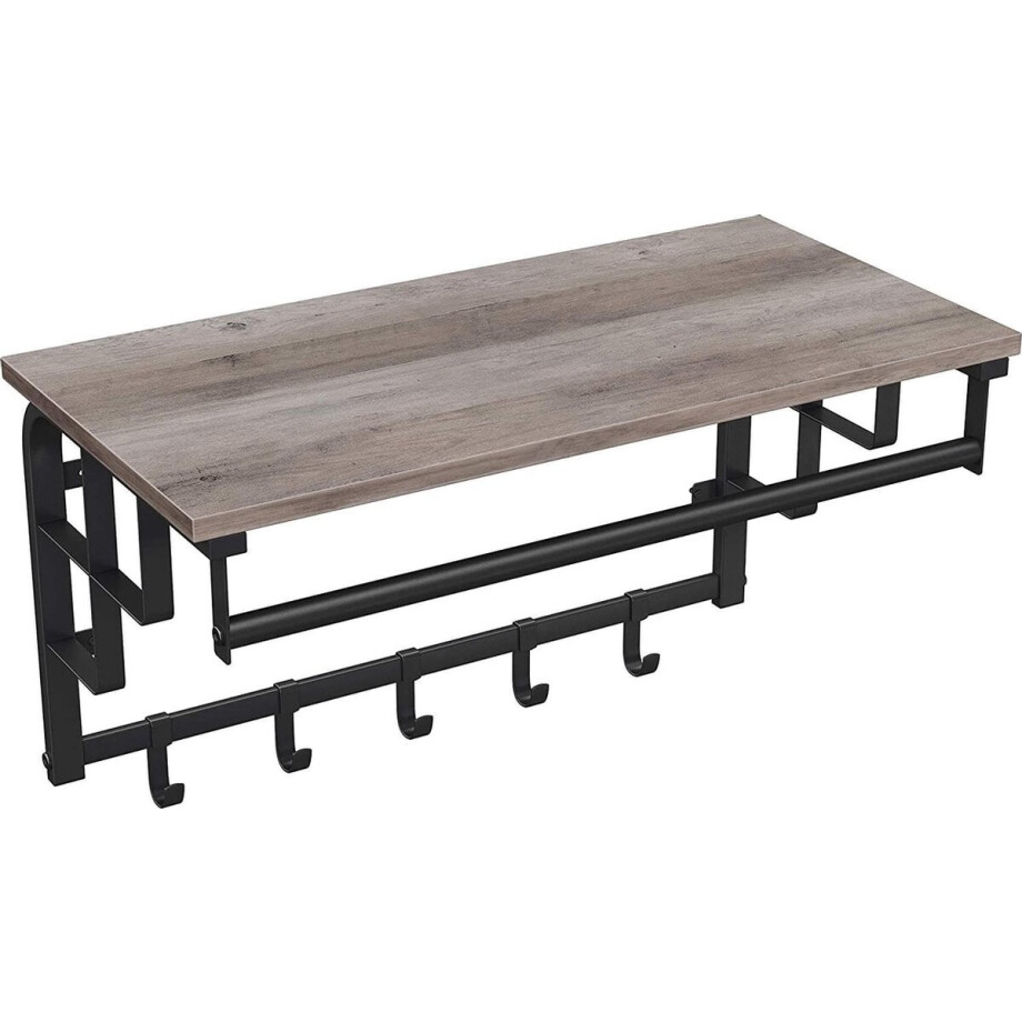 ACAZA Kapstok - Wandkapstok - Kapstok Hangend - 66 x 30 x 27 cm - 5 Verwijderbare Haken met Plank en Kledingstang - Grijs en Zwart afbeelding 1