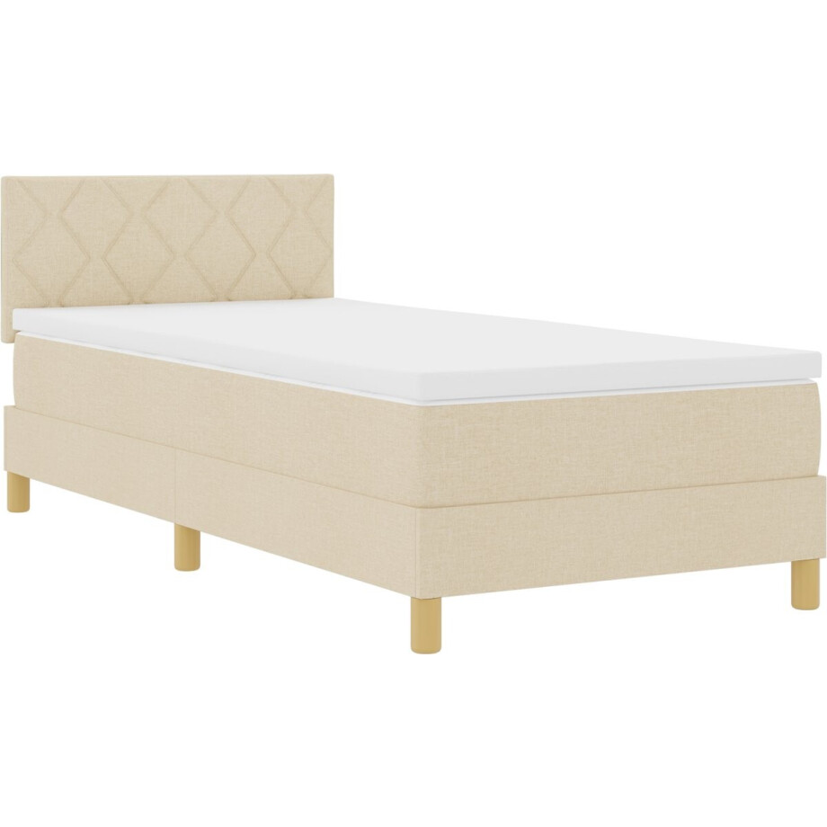 vidaXL - LED - Box - Spring - Bed - met - kussen - Crème - 100 - x - 200 - cm - Stof vidaXL - LED - Box - Spring - Bed - met - kussen - Crème - 100 - x - 200 - cm - Stof afbeelding 1