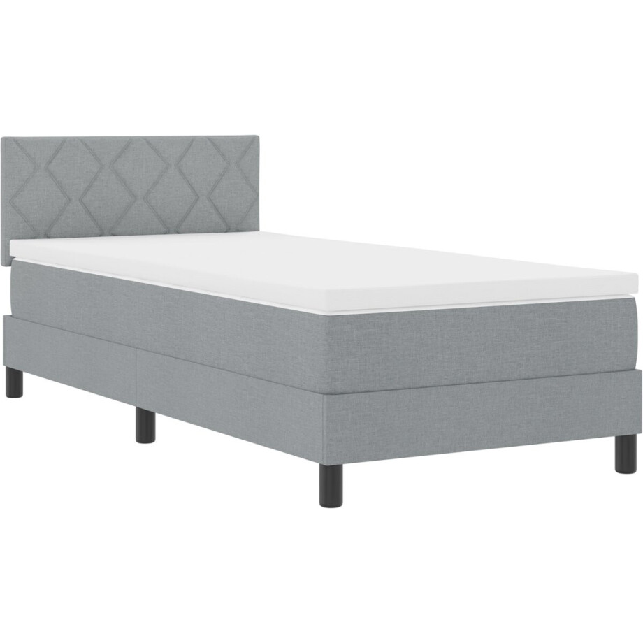 vidaXL - Boxspring - bed - met - hoofdeinde - Lichtgrijs - 90 - x - 200 - cm - Stof afbeelding 1