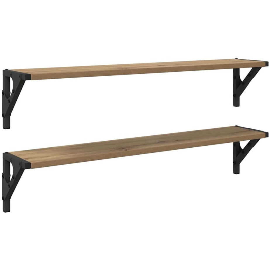 vidaXL - Wandplanken - 2 - pcs - Artisan - Eiken - 80 - x - 15 - x - 15,5 - cm - Bewerkt - hout afbeelding 1