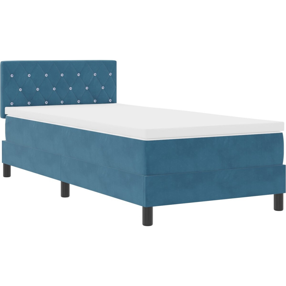 vidaXL - LED - Box - Spring - Bed - Donkerblauw - 90 - x - 200 - cm - Fluweel afbeelding 1