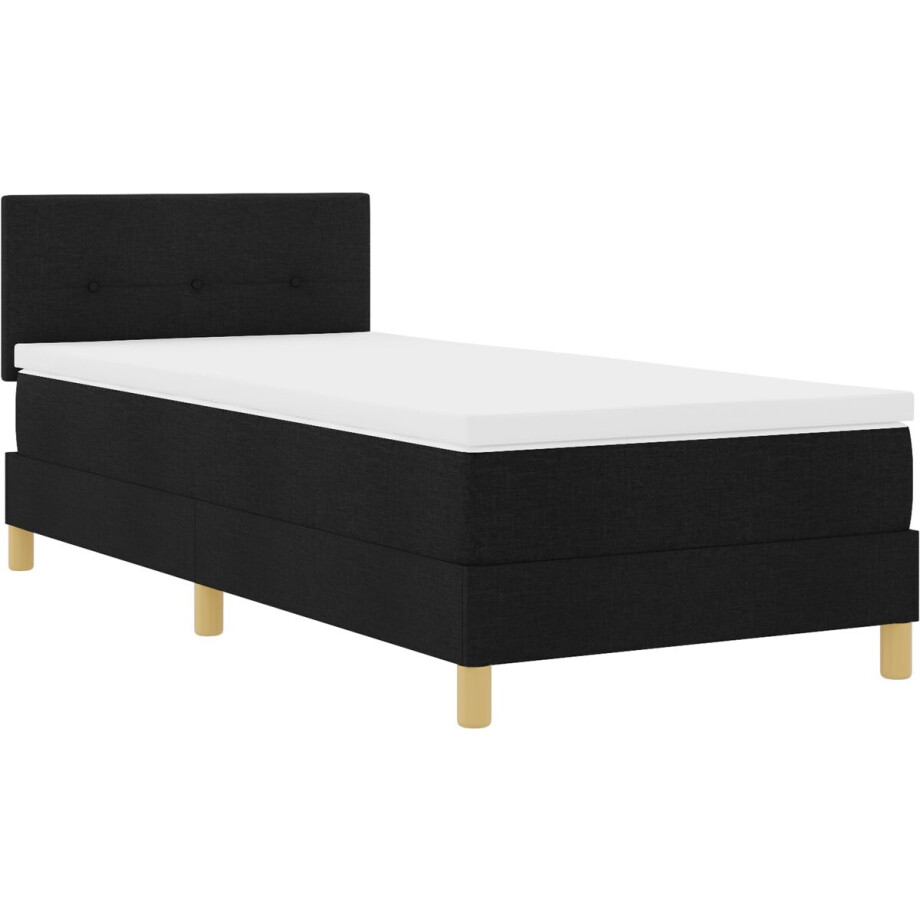 vidaXL - LED - Box - Spring - Bed - met - hoofdeinde - Zwart - 80 - x - 200 - cm - Stof afbeelding 1
