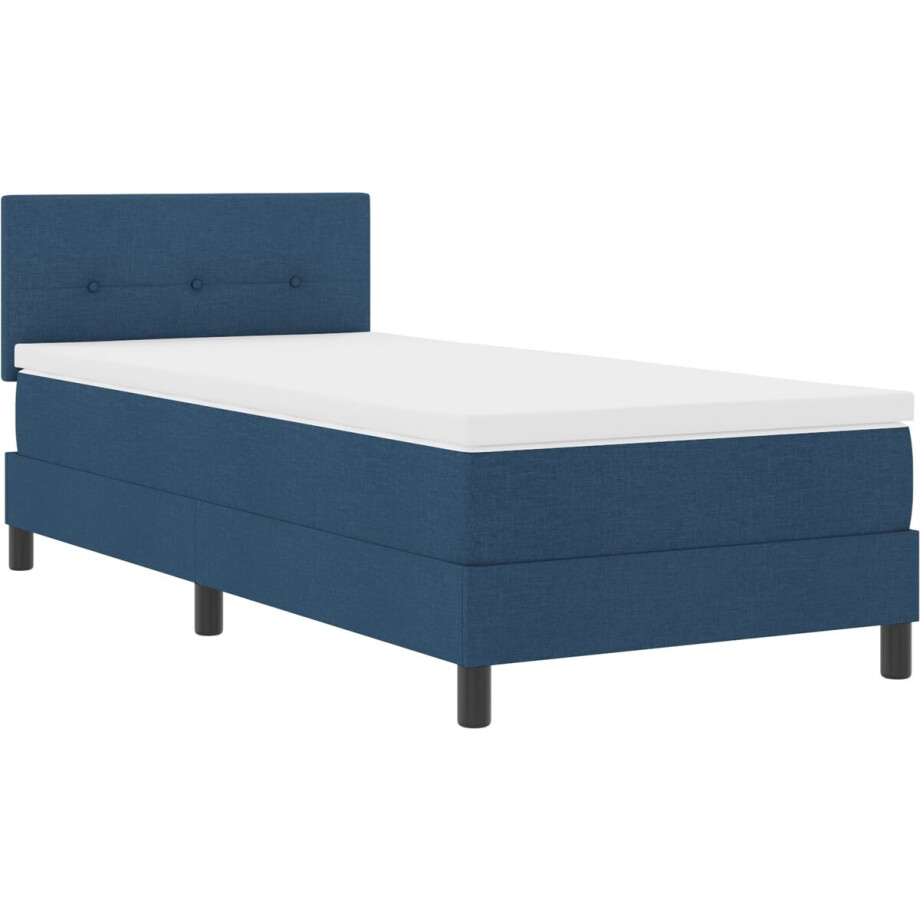 vidaXL - Boxspring - bed - met - LED-stripverlichting - Blauw - 90 - x - 190 - cm - Stof vidaXL - Boxspring - bed - met - LED-stripverlichting - Blauw - 90 - x - 190 - cm - Stof afbeelding 1