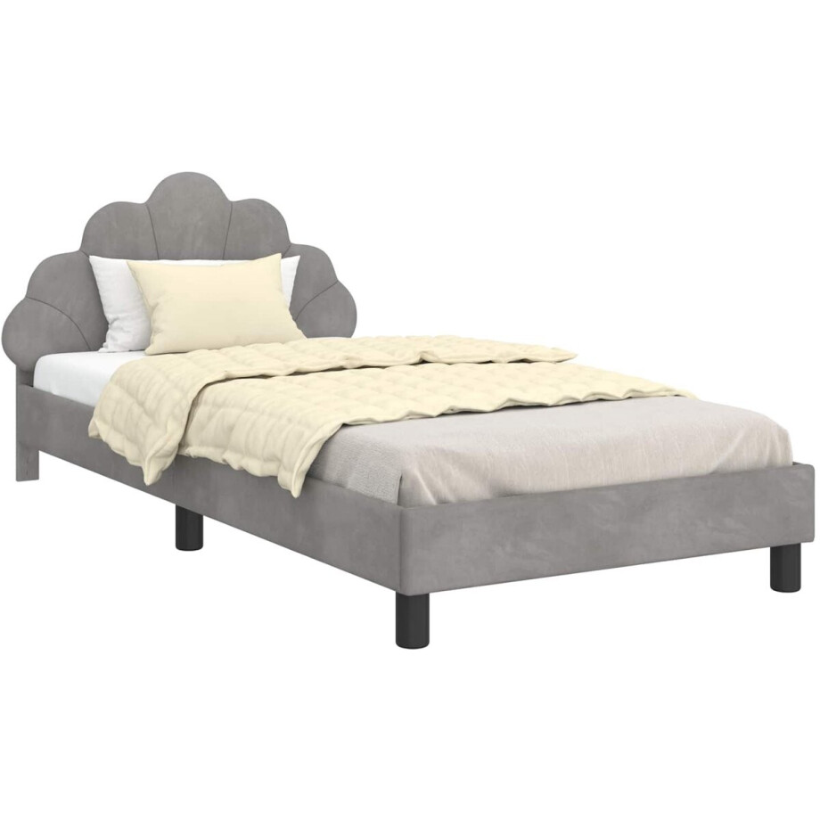 vidaXL - Kinderen - bedframe - met - hoofdboard - Lichtgrijs - 80 - x - 200 - cm - Fluweel vidaXL - Kinderen - bedframe - met - hoofdboard - Lichtgrijs - 80 - x - 200 - cm - Fluweel afbeelding 1