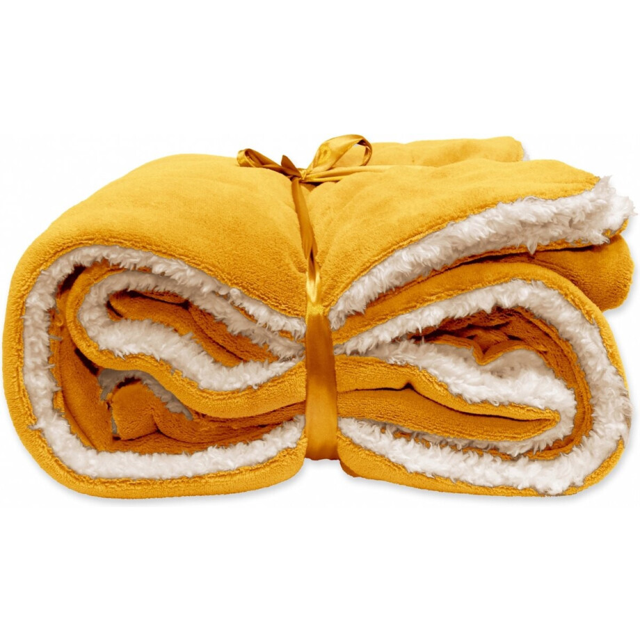 D- Unique Living - Lars Coral Fleece/suede Plaid 150x200cm Mellow Yellow afbeelding 1