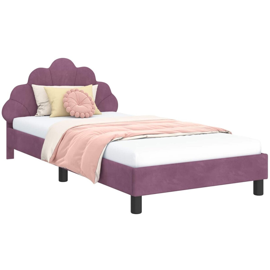 vidaXL - Kinderen - bedframe - met - hoofdboard - Paars - 80 - x - 200 - cm - Fluweel afbeelding 1