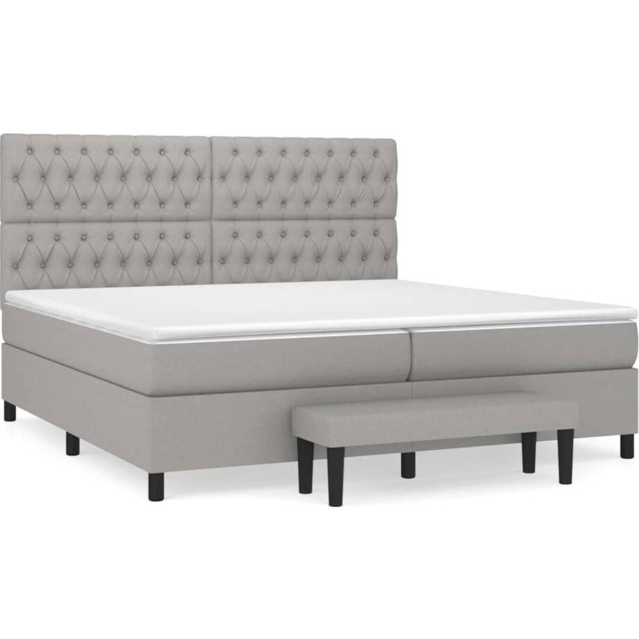 vidaXL - Boxspring - met - matras - stof - lichtgrijs - 200x200 - cm vidaXL - Boxspring - met - matras - stof - lichtgrijs - 200x200 - cm afbeelding 1