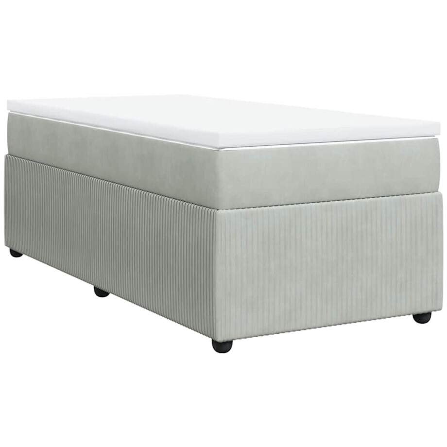 vidaXL - Boxspring - met - matras - fluweel - lichtgrijs - 90x200 - cm afbeelding 1