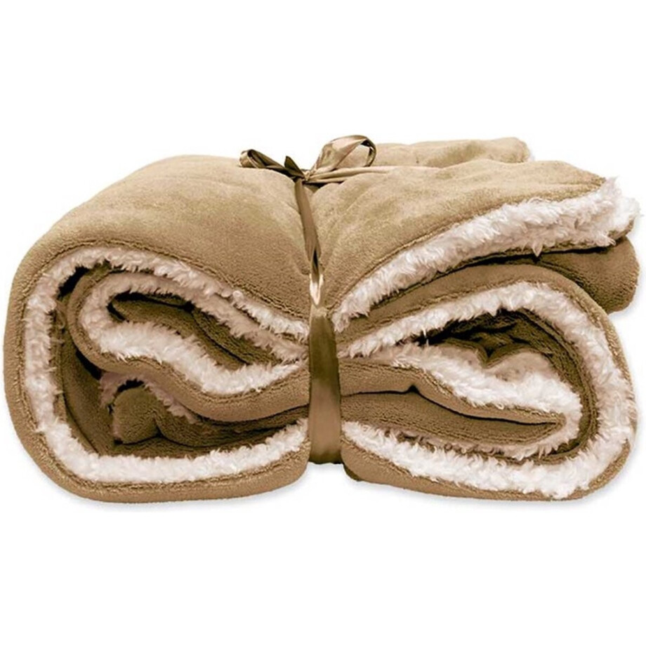 D- Unique Living | Lars coral fleece/suede plaid 150x200cm taffy D- Unique Living | Lars coral fleece/suede plaid 150x200cm taffy afbeelding 1