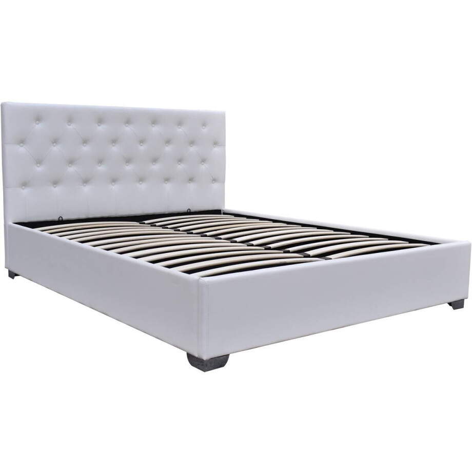 Tweepersoonsbed met opbergruimte "Tino" - 140 × 190 cm - Wit afbeelding 1