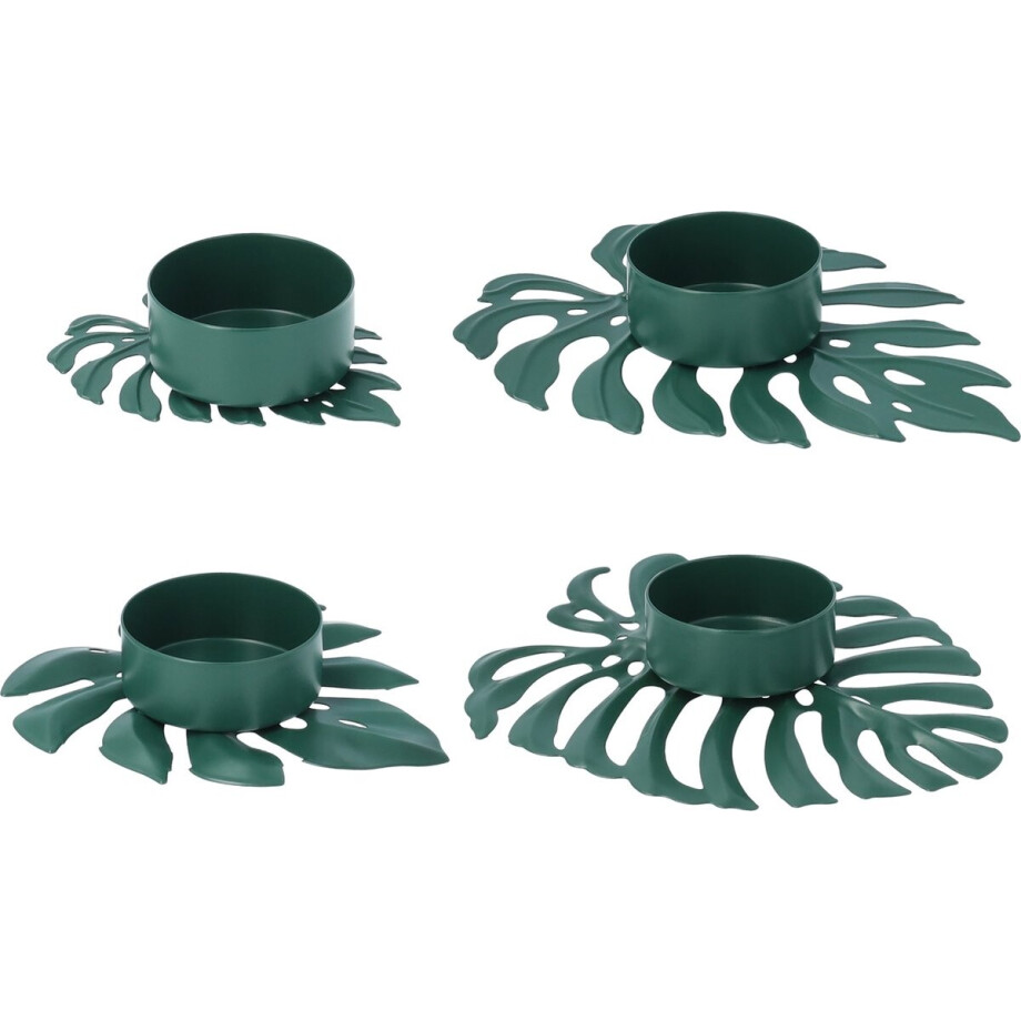 QUVIO Waxinelichthouder set van 4 - Blad - Theelichthouder - Kaarsenhouder - Woonaccessoires - Decoratieve accessoires - 13 x 10 x 2 cm - Metaal - Groen QUVIO Waxinelichthouder set van 4 - Blad - Theelichthouder - Kaarsenhouder - Woonaccessoires - Decoratieve accessoires - 13 x 10 x 2 cm - Metaal - Groen afbeelding 1