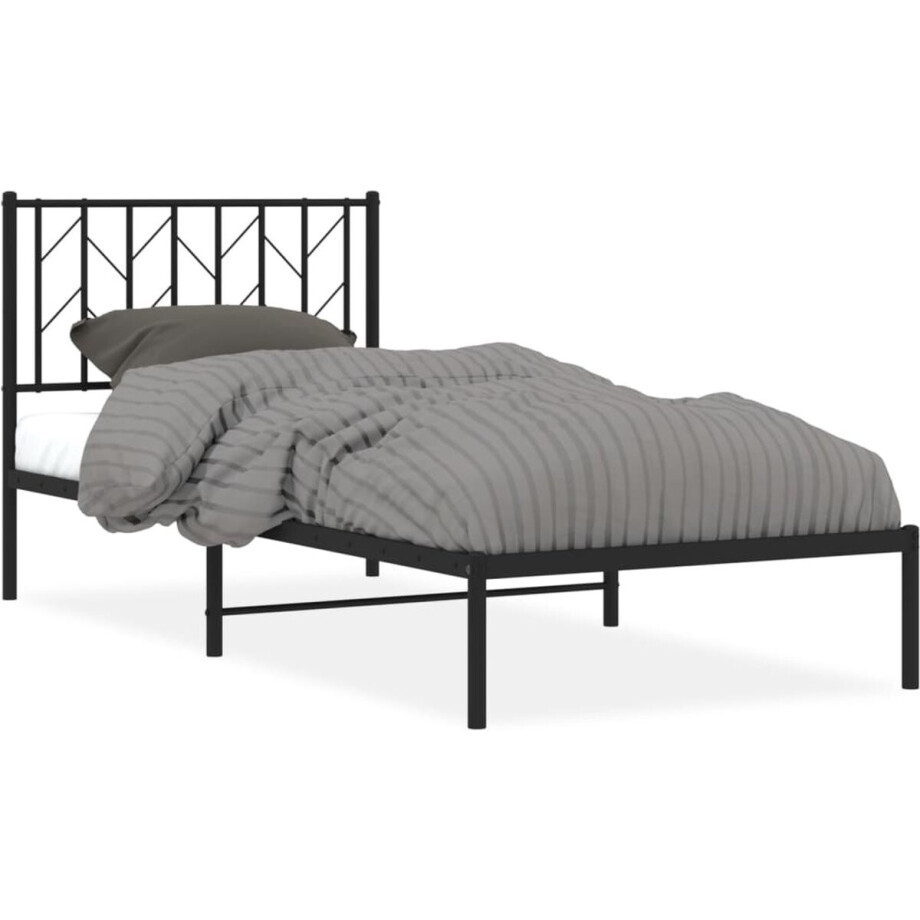 vidaXL - Bedframe - met - hoofdbord - metaal - zwart - 90x190 - cm afbeelding 1