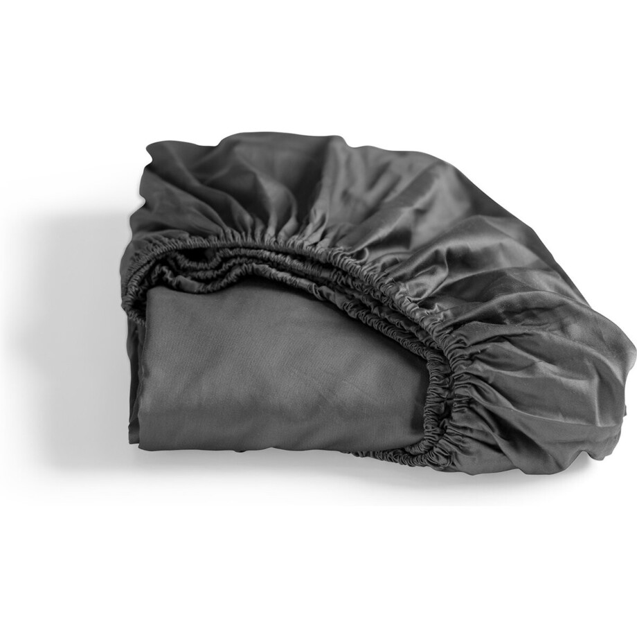 Cinderella - Sundays - Hoeslaken - 1 Persoons - 100% Katoen-Satijn - 90x220 cm - Tot 25 cm matrashoogte - Antraciet afbeelding 1