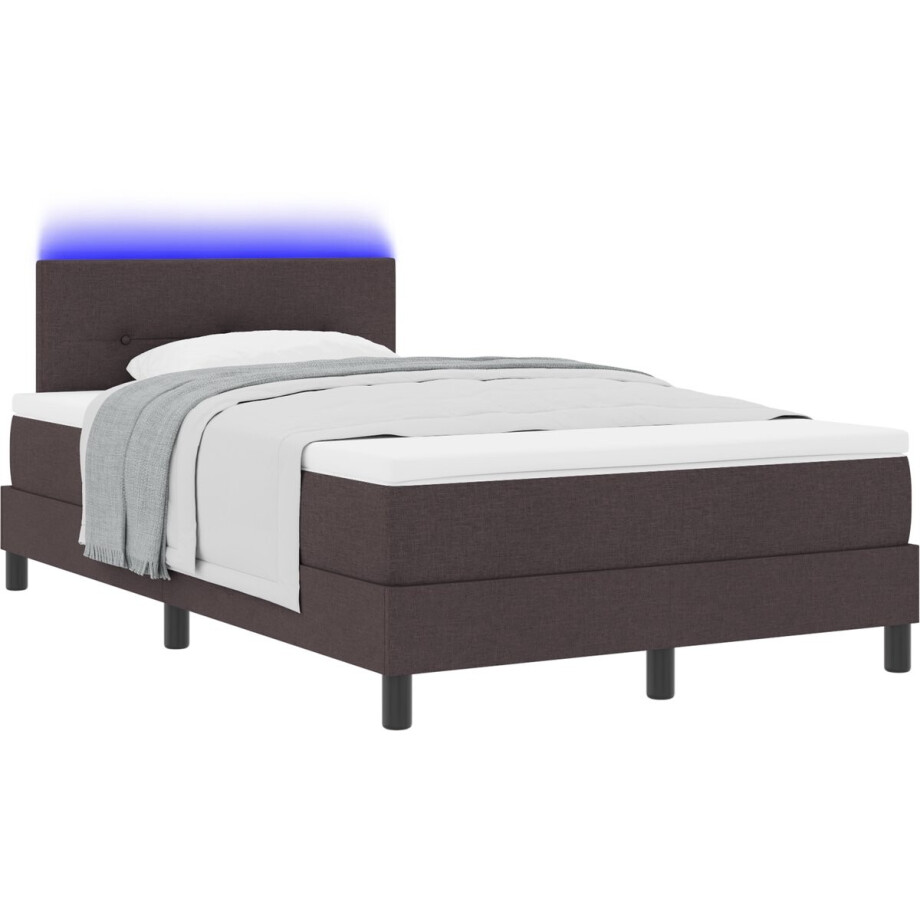 vidaXL - Boxspring - bed - met - matras - met - LED - Donkerbruin - 120 - x - 190 - cm - Stof afbeelding 1