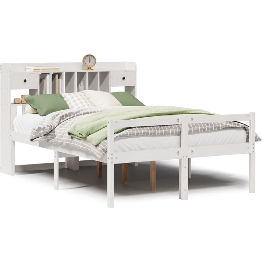 vidaXL - Bed - met - boekenkast - zonder - matras - grenenhout - wit - 160x200 - cm vidaXL - Bed - met - boekenkast - zonder - matras - grenenhout - wit - 160x200 - cm afbeelding 1