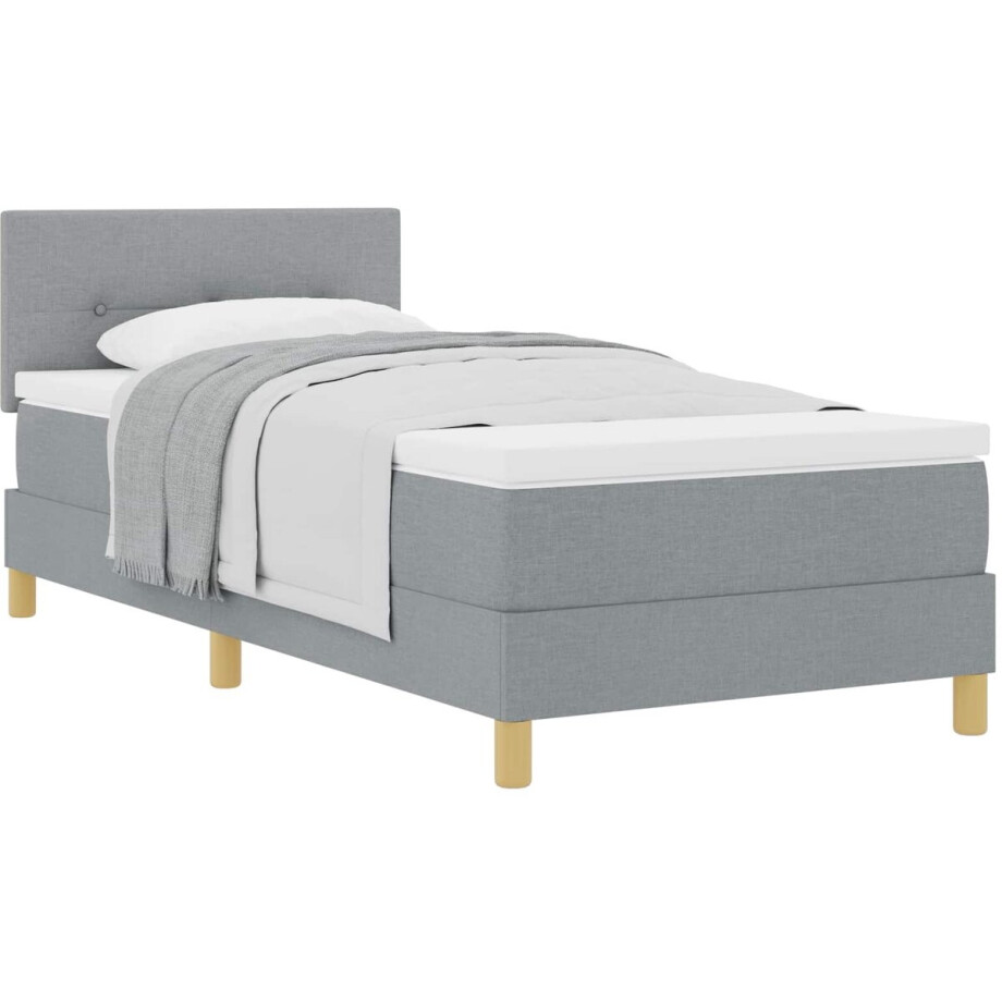 vidaXL - Boxspring - bed - met - kussen - Lichtgrijs - 90 - x - 190 - cm - Stof vidaXL - Boxspring - bed - met - kussen - Lichtgrijs - 90 - x - 190 - cm - Stof afbeelding 1