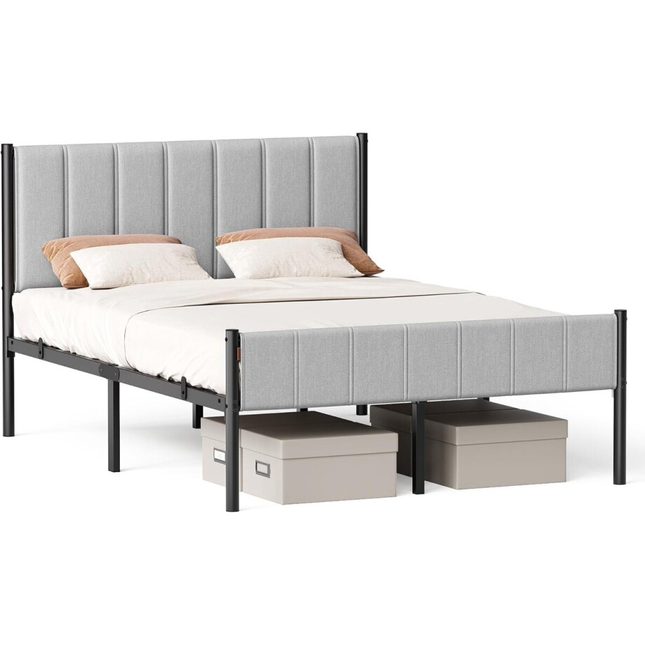 VASAGLE tweepersoonsbedframe 140 x 200 cm met gestoffeerd hoofdeinde bedframe stalen latten ondersteunt tot 500 kg eenvoudige montage RMB974G01 afbeelding 1