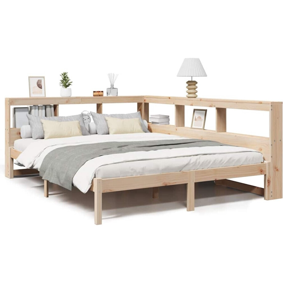 vidaXL - Bed - met - boekenkast - zonder - matras - massief - grenenhout - 140x200 - cm vidaXL - Bed - met - boekenkast - zonder - matras - massief - grenenhout - 140x200 - cm afbeelding 1