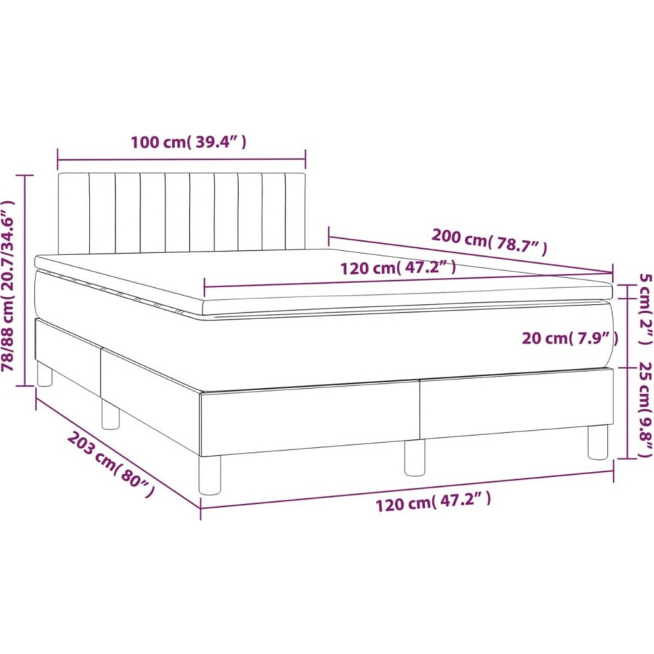 vidaXL - Boxspring - met - matras - stof - crèmekleurig - 120x200 - cm afbeelding 1