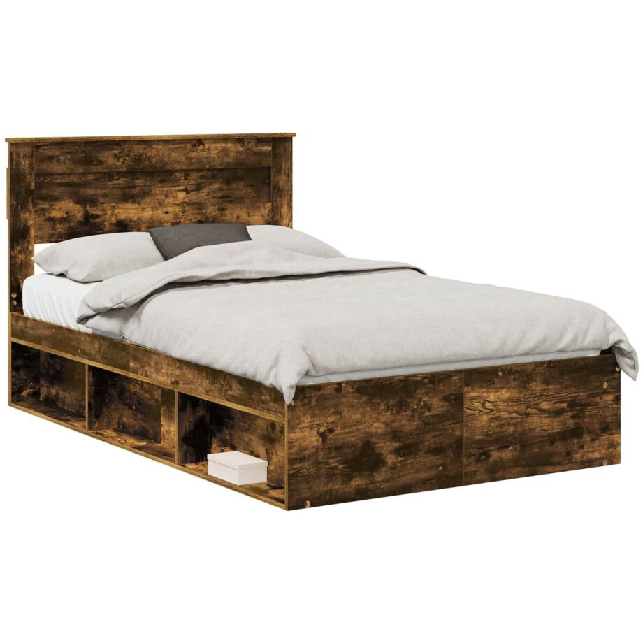 vidaXL - Bedframe - Rook - Eiken - 120 - x - 200 - cm - Massief - grenenhout afbeelding 1