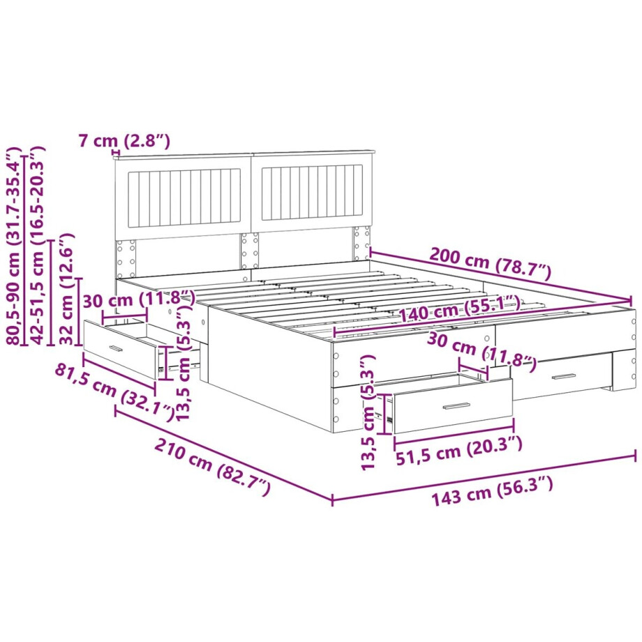 vidaXL - Bedframe - met - hoofdeinde - Beton - Grijs - 140 - x - 200 - cm - Bewerkt - hout afbeelding 1
