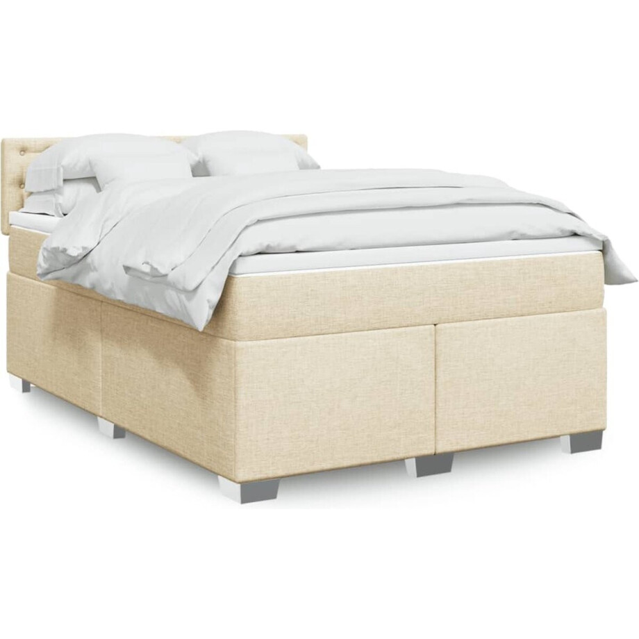vidaXL - Boxspring - met - matras - stof - crèmekleurig - 160x200 - cm afbeelding 1