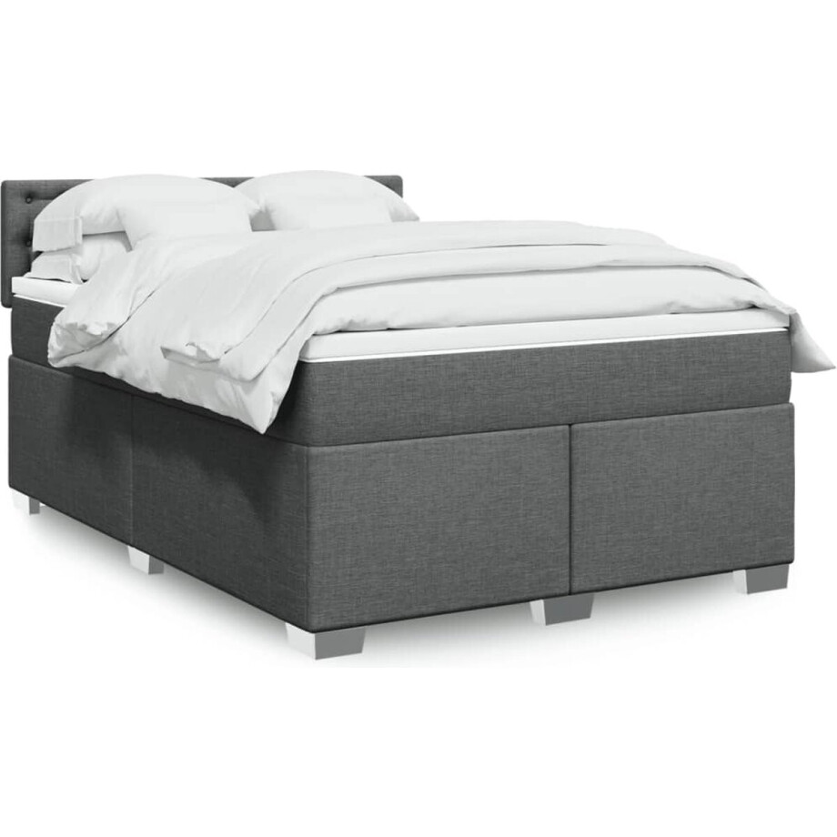 vidaXL - Boxspring - met - matras - stof - donkergrijs - 140x200 - cm vidaXL - Boxspring - met - matras - stof - donkergrijs - 140x200 - cm afbeelding 1