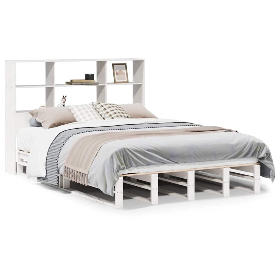 vidaXL - Bed - met - boekenkast - zonder - matras - massief - hout - wit - 140x190 - cm afbeelding 1
