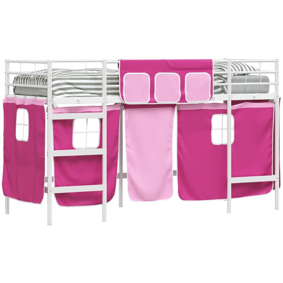 vidaXL - Loftbed - voor - kids - met - gordijnen - Wit - en - roze - 75 - x - 190 - cm vidaXL - Loftbed - voor - kids - met - gordijnen - Wit - en - roze - 75 - x - 190 - cm afbeelding 1