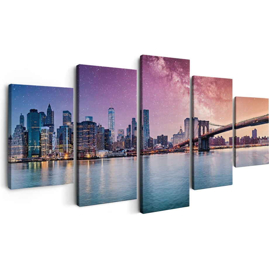 Artaza Canvas Schilderij Vijfluik New York Skyline Met Een Kleurrijke Hemel - 150x80 - Foto Op Canvas - Canvas Print Artaza Canvas Schilderij Vijfluik New York Skyline Met Een Kleurrijke Hemel - 150x80 - Foto Op Canvas - Canvas Print afbeelding 1