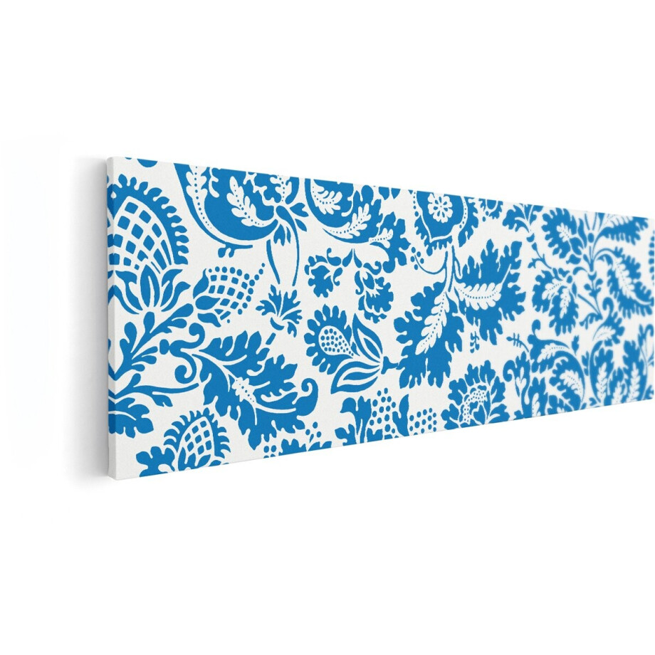 Artaza Canvas Schilderij Groen Bloemenpatroon op Roze Achtergrond - Klassiek Damast Ontwerp - 90x30 cm - Wanddecoratie Woonkamer - Schilderijen - Muurdecoratie afbeelding 1