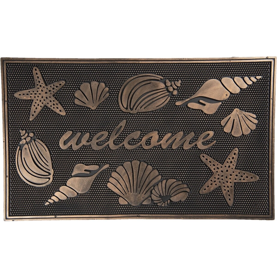 Clayre & Eef Deurmat Binnen 75*45*1 cm Bruin Kunststof Rechthoek Schelpen Welcome Droogloopmat afbeelding 1