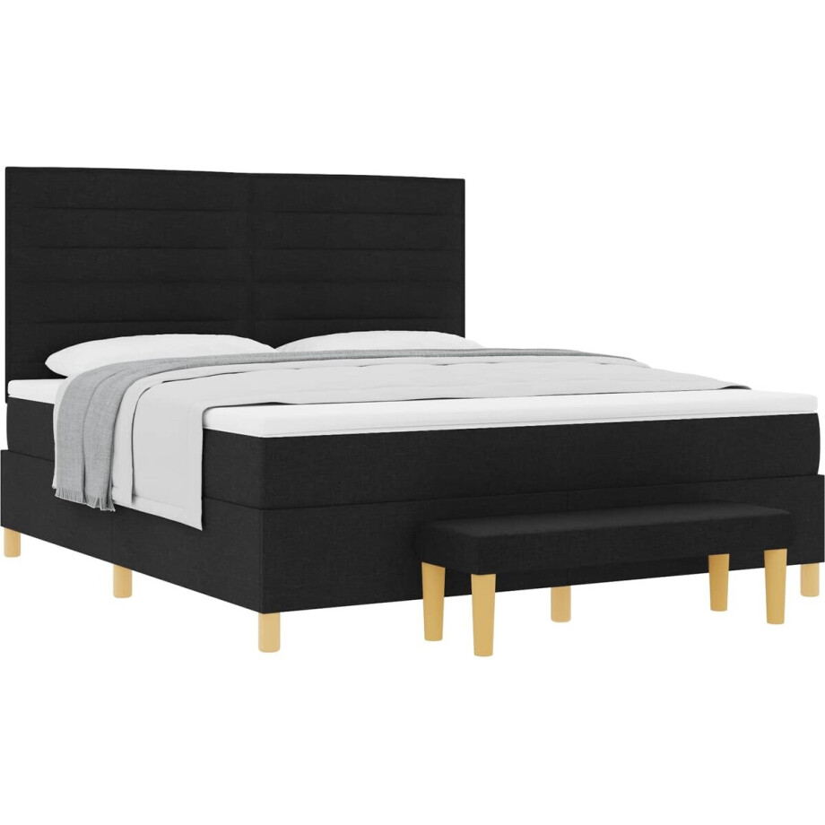 vidaXL - Boxspring - bed - met - hoofdeinde - Zwart - 200 - x - 180 - cm - Stof vidaXL - Boxspring - bed - met - hoofdeinde - Zwart - 200 - x - 180 - cm - Stof afbeelding 1
