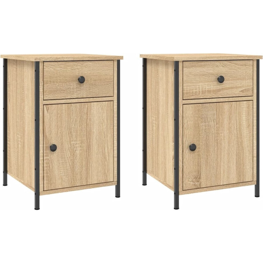 vidaXL - Nachtkastjes - 2 - st - 40x42x60 - cm - bewerkt - hout - sonoma - eikenkleurig afbeelding 1