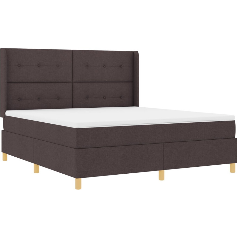 vidaXL - Boxspring - bed - met - matras - Donkerbruin - 180 - x - 200 - cm - Stof afbeelding 1