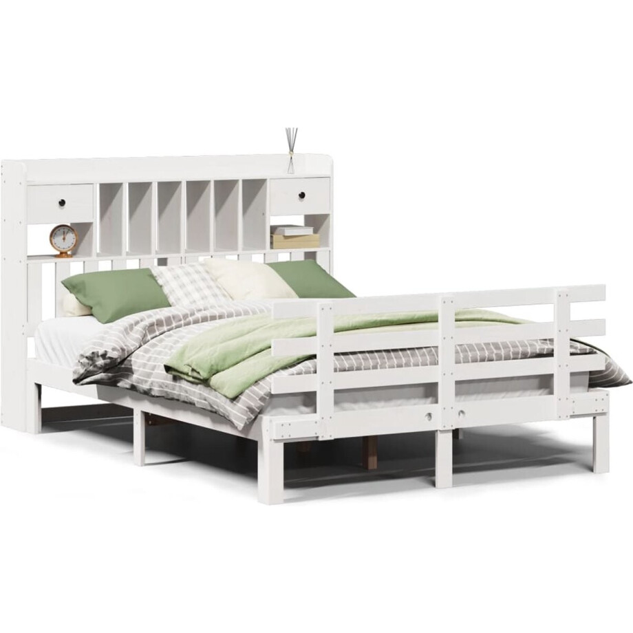 vidaXL - Bed - met - boekenkast - zonder - matras - grenenhout - wit - 140x200 - cm vidaXL - Bed - met - boekenkast - zonder - matras - grenenhout - wit - 140x200 - cm afbeelding 1