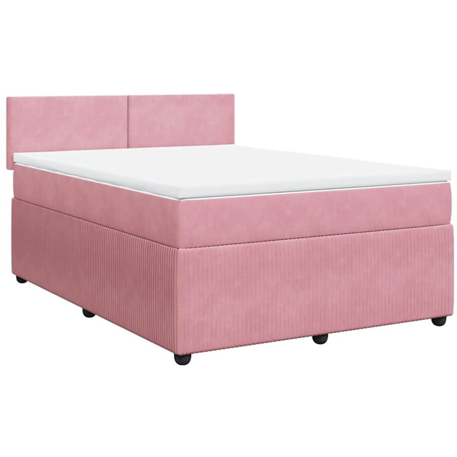 vidaXL - Boxspring - met - matras - fluweel - roze - 160x200 - cm afbeelding 1