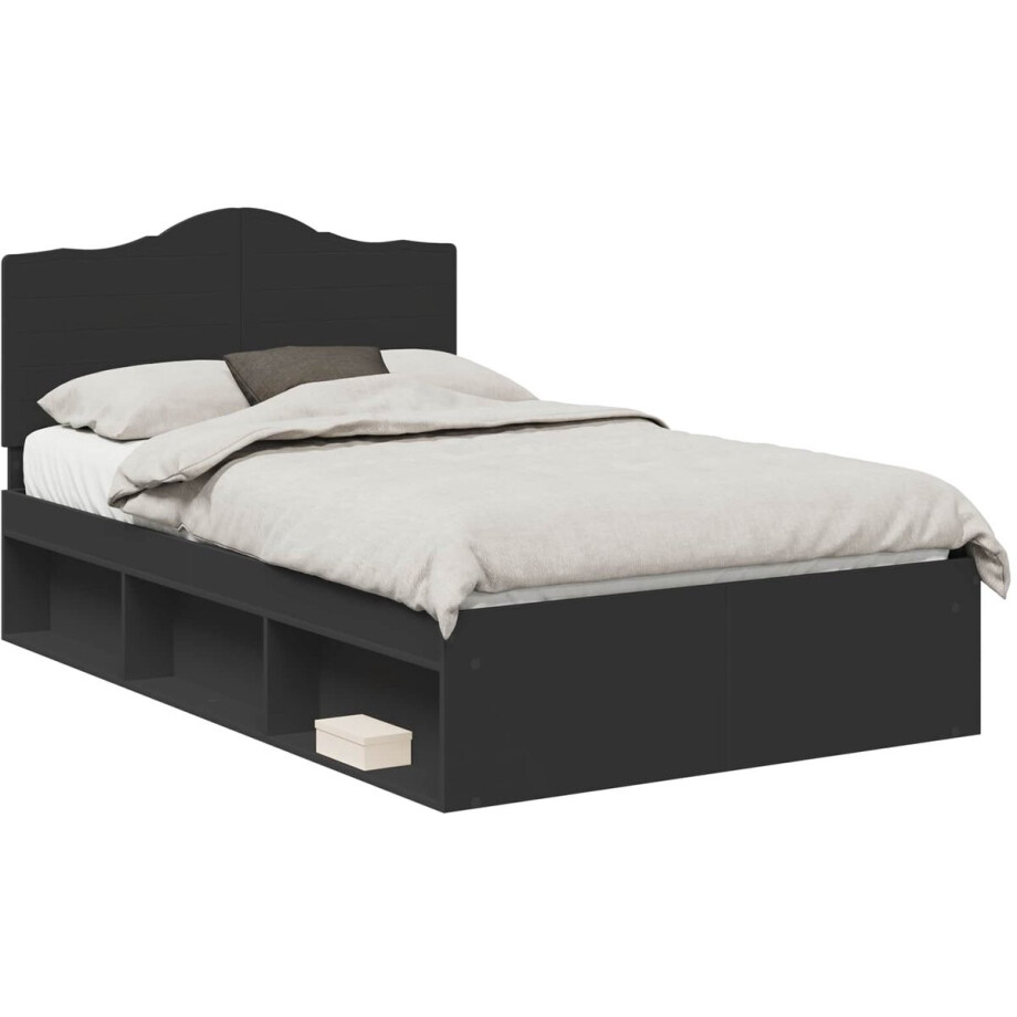 vidaXL - Bedframe - met - hoofdeinde - Zwart - 120 - x - 190 - cm - Massief - grenenhout vidaXL - Bedframe - met - hoofdeinde - Zwart - 120 - x - 190 - cm - Massief - grenenhout afbeelding 1
