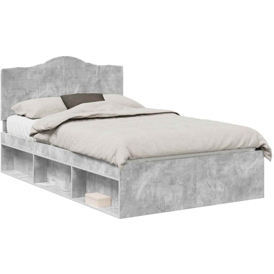 vidaXL - Bedframe - Betonnen - Grijs - 135 - x - 190 - cm - Massief - grenenhout afbeelding 1