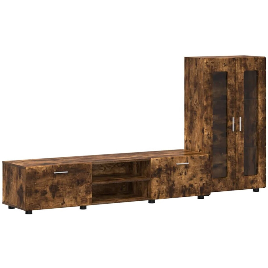 vidaXL - Tv-meubelset - met - lade - met - plank - Rook - Eiken - Bewerkt - hout afbeelding 1