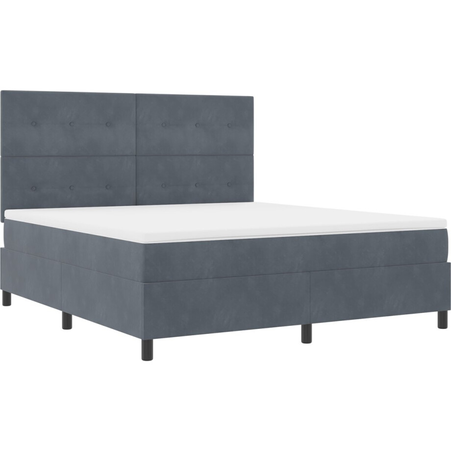 vidaXL - LED - Box - Spring - Bed - met - matras - Donkergrijs - 180 - x - 200 - cm - Fluweel afbeelding 1