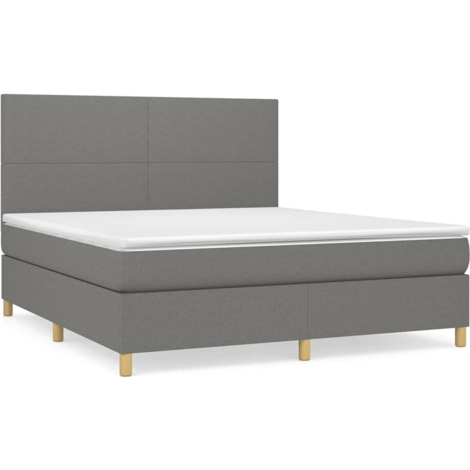 vidaXL - Boxspring - met - matras - stof - donkergrijs - 160x200 - cm vidaXL - Boxspring - met - matras - stof - donkergrijs - 160x200 - cm afbeelding 1