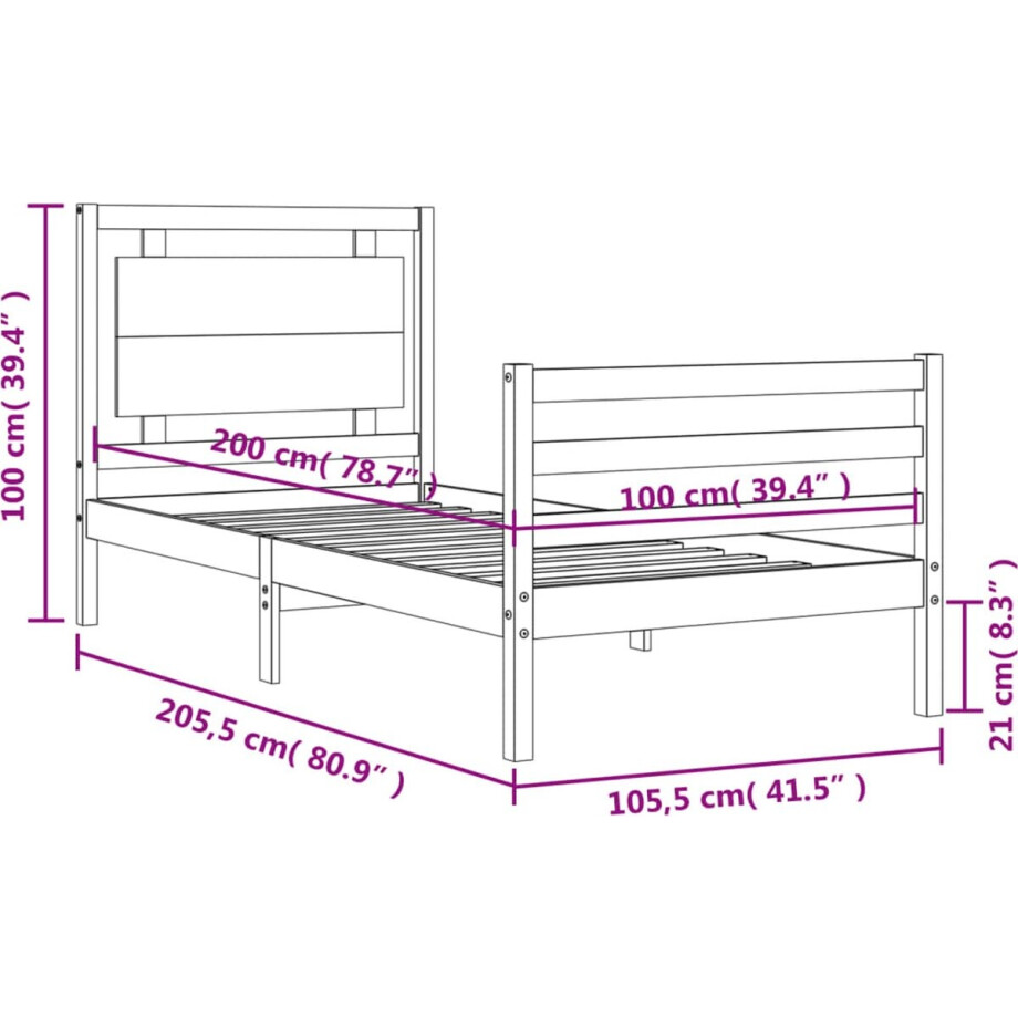 vidaXL - Bedframe - met - hoofdbord - massief - hout - 100x200 - cm vidaXL - Bedframe - met - hoofdbord - massief - hout - 100x200 - cm afbeelding 1