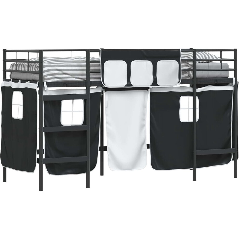 vidaXL - Loftbed - voor - kids - met - gordijnen - Zwart - 100 - x - 190 - cm afbeelding 1