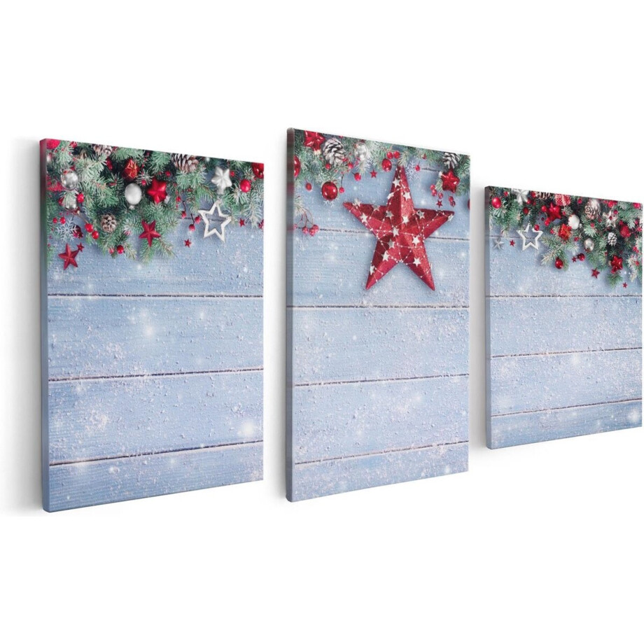 Artaza Canvas Schilderij Drieluik Kerst Achtergrond Met Sneeuw Op Tafel - 120x60 - Foto Op Canvas - Canvas Print afbeelding 1