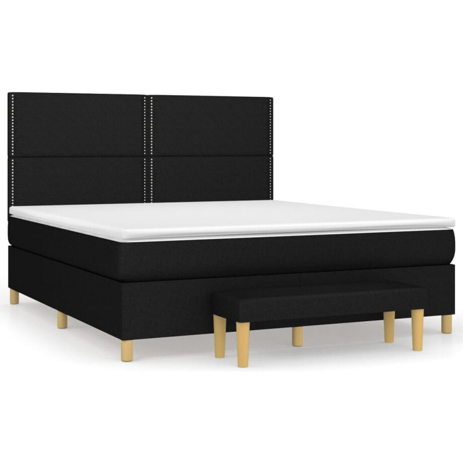 vidaXL - Boxspring - met - matras - stof - zwart - 180x200 - cm vidaXL - Boxspring - met - matras - stof - zwart - 180x200 - cm afbeelding 1